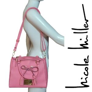 Nicole By Nicole Miller Bubblegum Pink Pebbled Faux Leather Bow Tassel Satchel